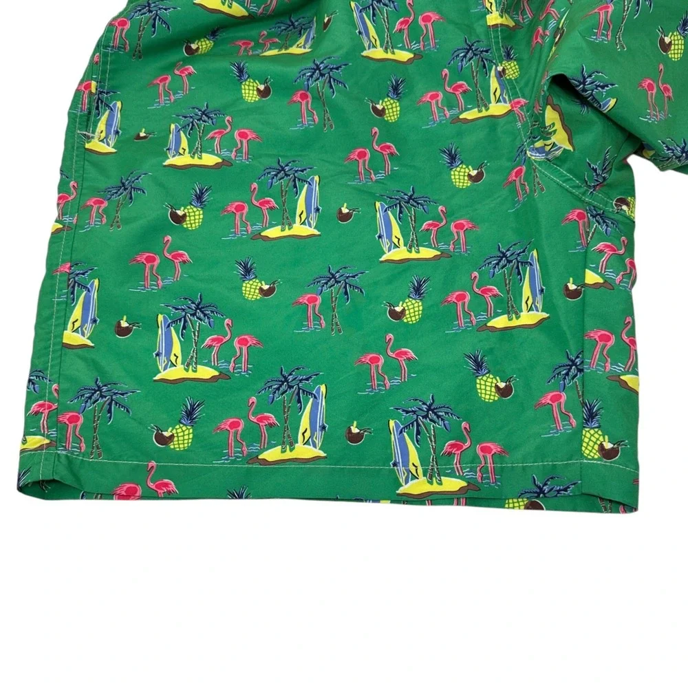 POLO RALPH LAUREN Green Traveler Lined Swim Trunks Pockets Flamingo Surf Size LT